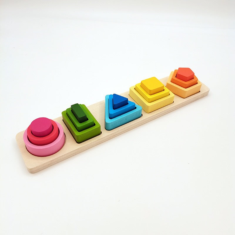 Kleines geometrisches Formen- und Farberkennungs-Bausteinpuzzle aus Holz für Kinder zur frühkindlichen Bildung und zum Lernen